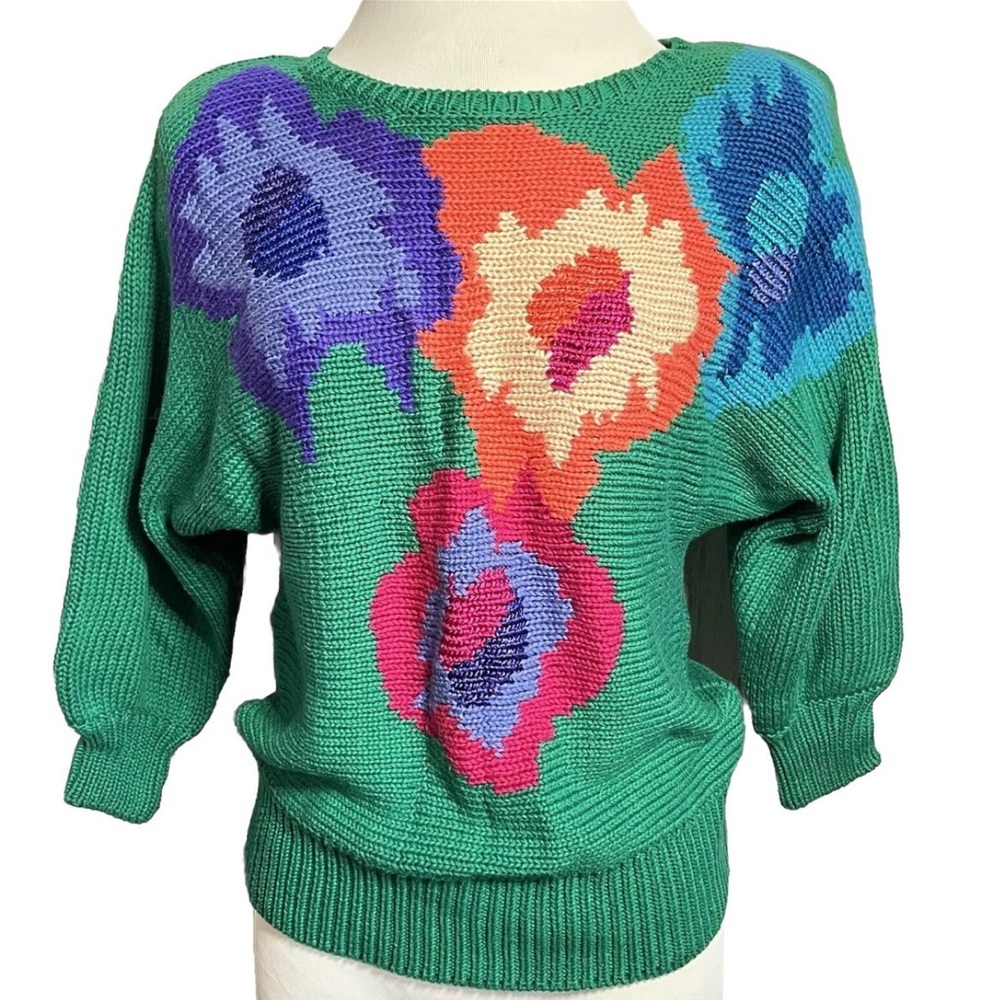 Jimmy Garcia | 80’s Hand Loomed Green Floral Sweater Sz M